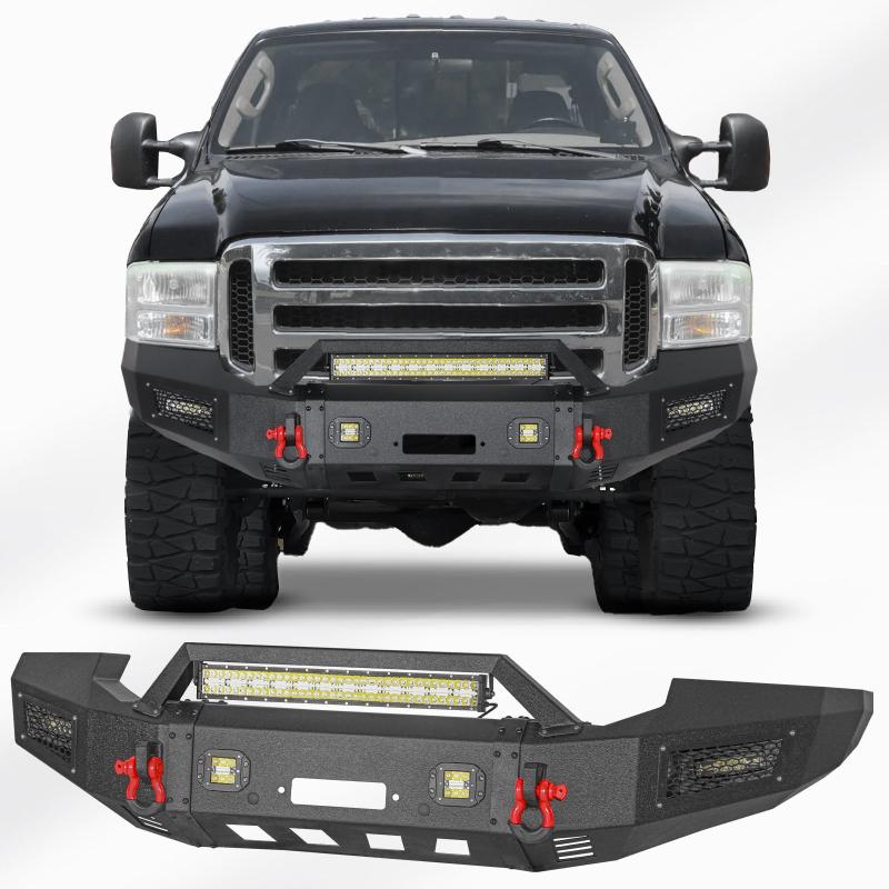 2005-2007 F250 F350 F450 F550 Front Bumper with Aluminum LED Lights and D-Rings-8