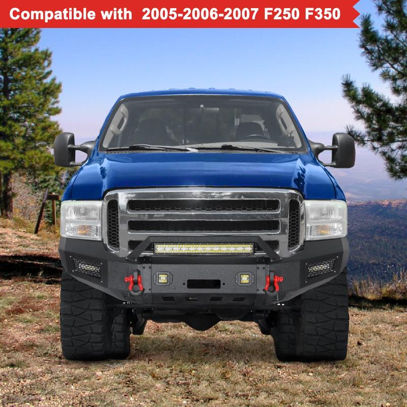 2005-2007 F250 F350 F450 F550 Front Bumper with Aluminum LED Lights and D-Rings-9