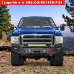 2005-2007 F250 F350 F450 F550 Front Bumper with Aluminum LED Lights and D-Rings-9