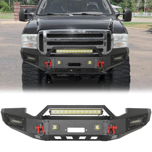 2005-2007 F250 F350 F450 F550 Front Bumper with Aluminum LED Lights and D-Rings -1