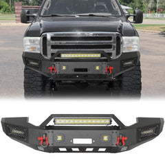 2005-2007 F250 F350 F450 F550 Front Bumper with Aluminum LED Lights and D-Rings -1