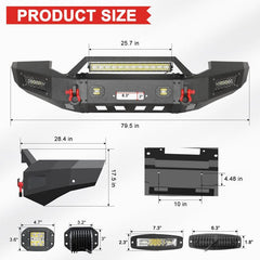 2005-2007 F250 F350 F450 F550 Front Bumper with Aluminum LED Lights and D-Rings -2