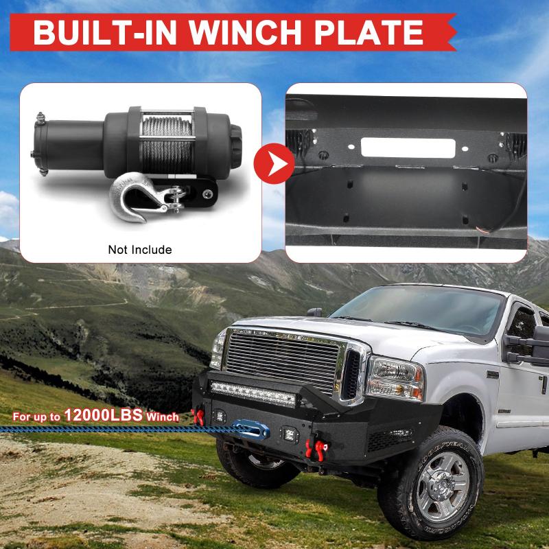 2005-2007 F250 F350 F450 F550 Front Bumper with Aluminum LED Lights and D-Rings -6