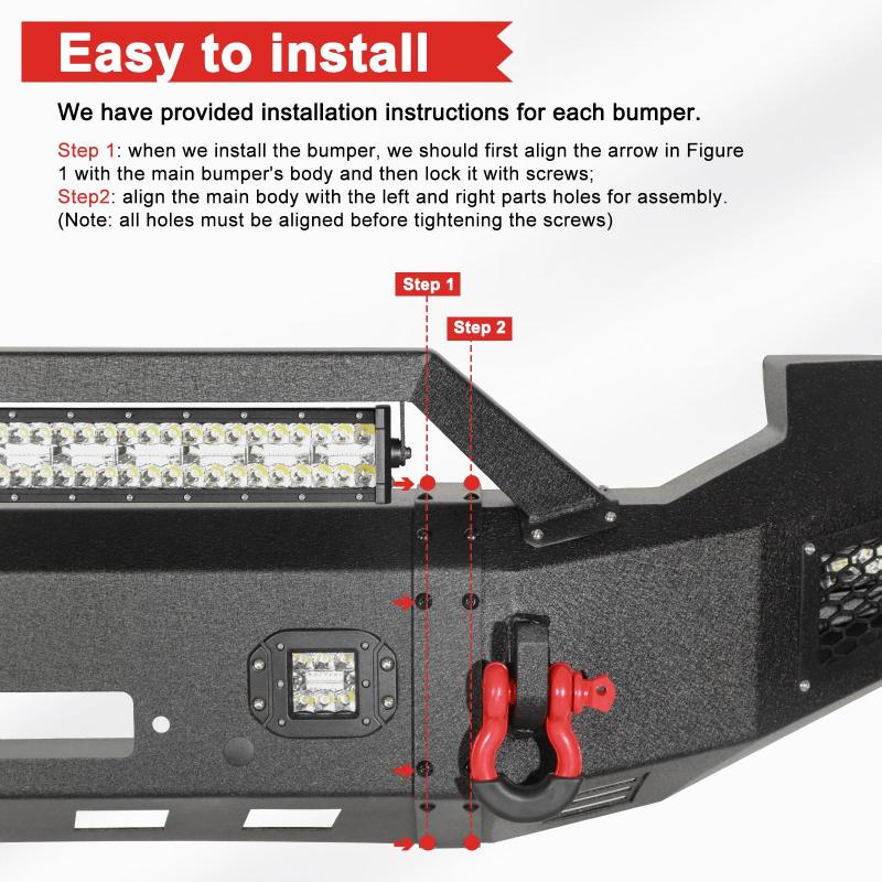 2005-2007 F250 F350 F450 F550 Front Bumper with Aluminum LED Lights and D-Rings -7