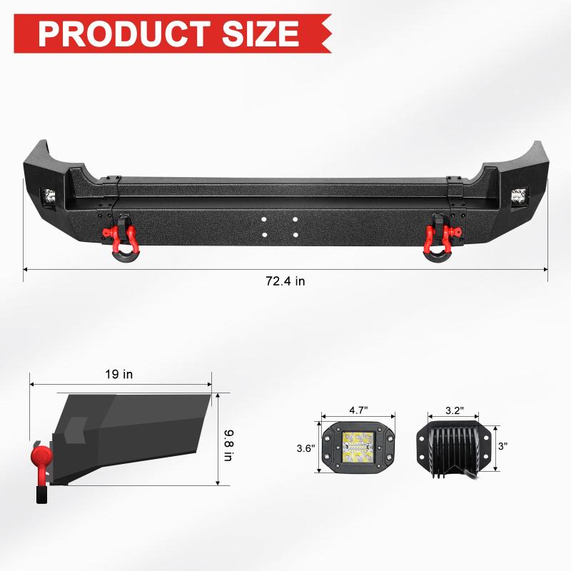 2007-2014 Toyota FJ Cruiser Rear Bumper with LED Lights & 2 4.75T D-Rings-2
