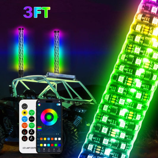 1-3FT Versatile and Durable 360° Spiral RGB LED Whip Light(2Pcs)