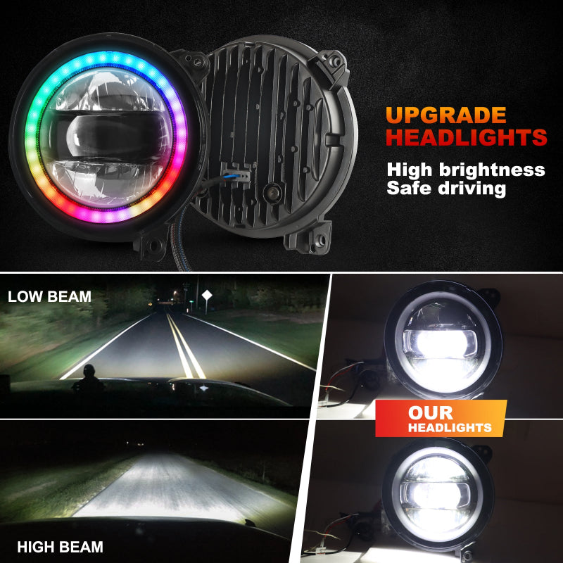 9 Inch RGB Headlights for 2018- 2021 Wrangler JL2019-2021 Gladiator JT-6