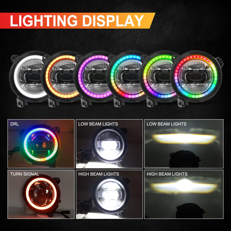 9 Inch RGB Headlights for 2018- 2021 Wrangler JL2019-2021 Gladiator JT-9