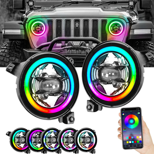 9 Inch RGB Headlights for 2019-2021 Gladiator JT2018- 2021 Wrangler JL-1