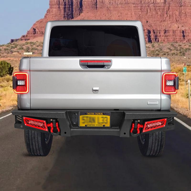 AAIWA Rear Bumper Suitable for 2020-2023 Jeep Gladiator JT with Sensor Hole & 2 D-Rings & 2 LED Lights-10