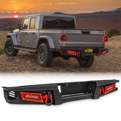 AAIWA Rear Bumper Suitable for 2020-2023 Jeep Gladiator JT with Sensor Hole & 2 D-Rings & 2 LED Lights-11