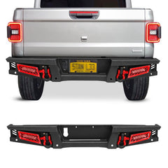 AAIWA Rear Bumper Suitable for 2020-2023 Jeep Gladiator JT with Sensor Hole & 2 D-Rings & 2 LED Lights-1