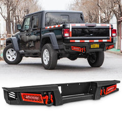 AAIWA Rear Bumper Suitable for 2020-2023 Jeep Gladiator JT with Sensor Hole & 2 D-Rings & 2 LED Lights-5