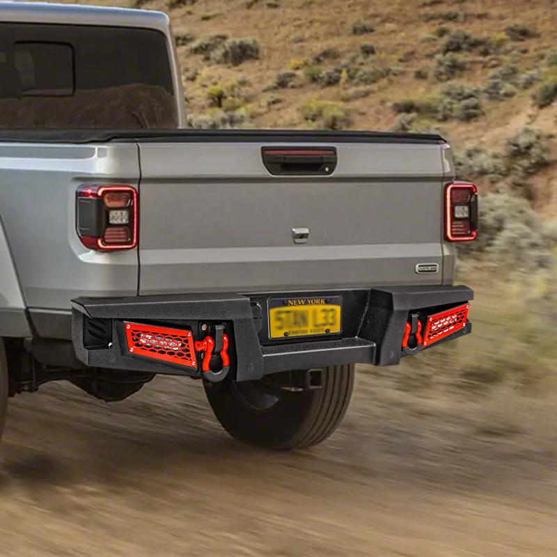 AAIWA Rear Bumper Suitable for 2020-2023 Jeep Gladiator JT with Sensor Hole & 2 D-Rings & 2 LED Lights-8