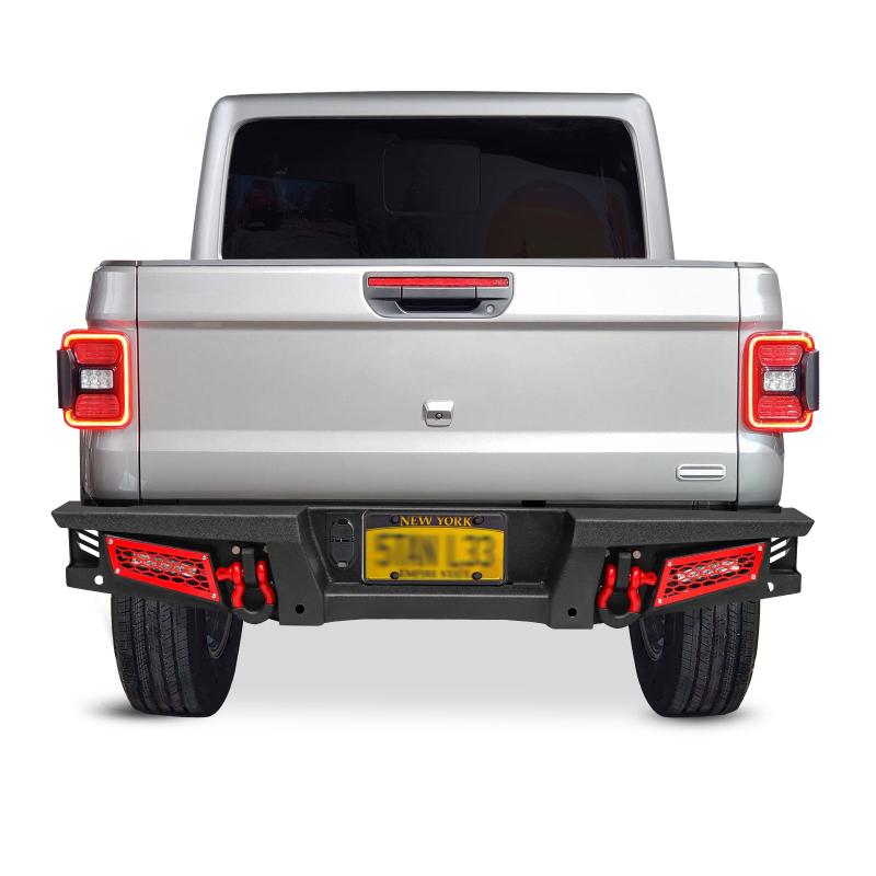 AAIWA Rear Bumper Suitable for 2020-2023 Jeep Gladiator JT with Sensor Hole & 2 D-Rings & 2 LED Lights-9