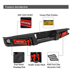 AAIWA Rear Bumper Suitable for 2020-2023 Jeep Gladiator JT with Sensor Hole & 2 D-Rings & 2 LED Lights-Details