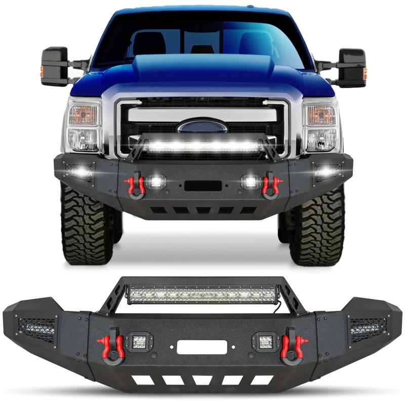 AAIWA Steel Front Bumper for F250(2011-2016) with LED Light Bar & D-rings & Winch Plate-1