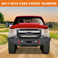 AAIWA Steel Front Bumper for F250(2011-2016) with LED Light Bar & D-rings & Winch Plate-2