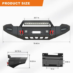 AAIWA Steel Front Bumper for F250(2011-2016) with LED Light Bar & D-rings & Winch Plate-4