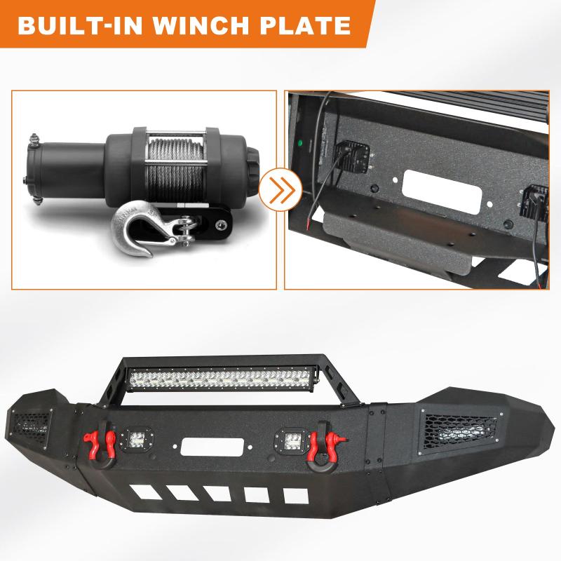 AAIWA Steel Front Bumper for F250(2011-2016) with LED Light Bar & D-rings & Winch Plate-6