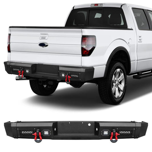 Black Rear Bumper with 4 LED lights & D-Rings fits 2010-2014 FORD F-150 SVT Raptor-1