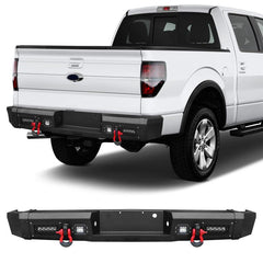 Black Rear Bumper with 4 LED lights & D-Rings fits 2010-2014 FORD F-150 SVT Raptor-1