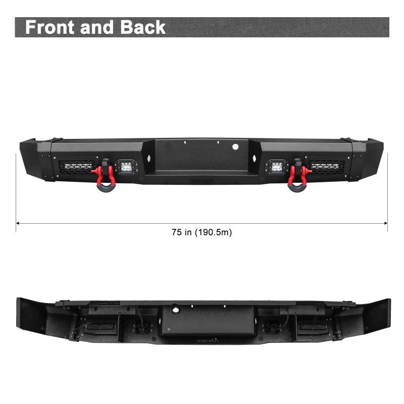 Black Rear Bumper with 4 LED lights & D-Rings fits 2010-2014 FORD F-150 SVT Raptor-2