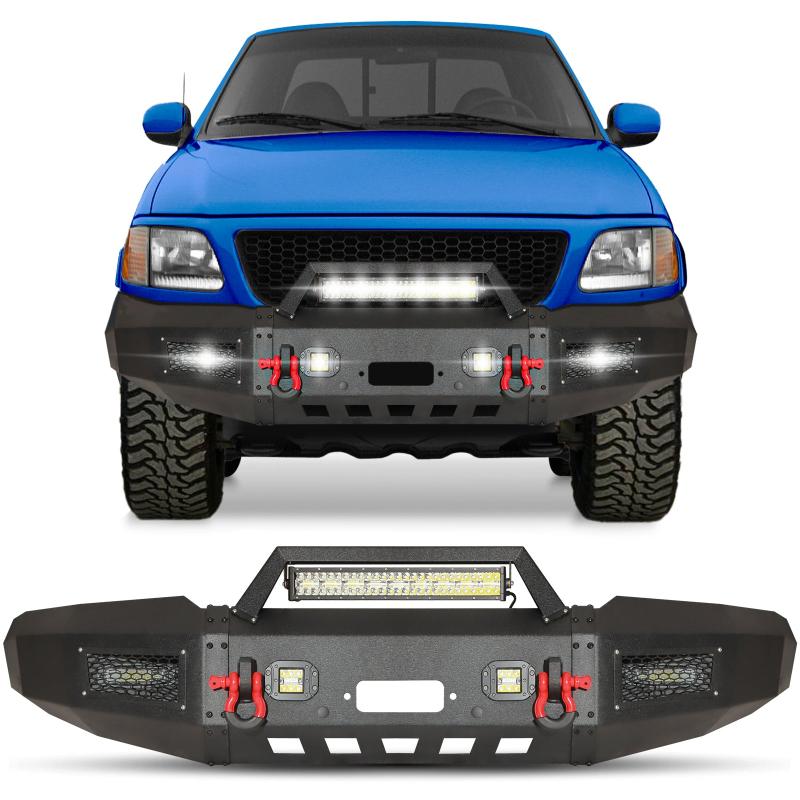 Compatible with 1997-2004 F150 Front Bumper with Winch Plate and Aluminum LED Lights-1
