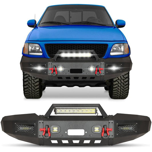 Compatible with 1997-2004 F150 Front Bumper with Winch Plate and Aluminum LED Lights-1