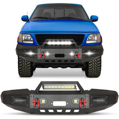Compatible with 1997-2004 F150 Front Bumper with Winch Plate and Aluminum LED Lights-1