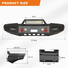 Compatible with 1997-2004 F150 Front Bumper with Winch Plate and Aluminum LED Lights-2