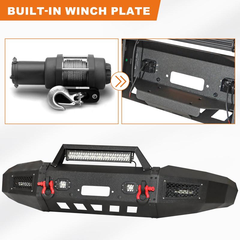 Compatible with 1997-2004 F150 Front Bumper with Winch Plate and Aluminum LED Lights-3