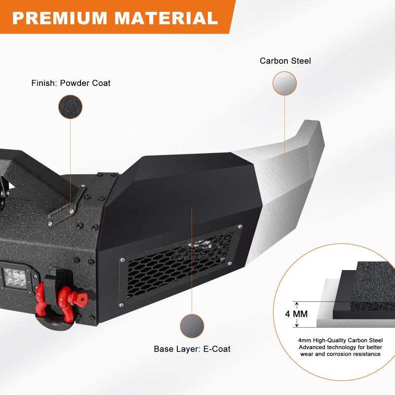 Compatible with 1997-2004 F150 Front Bumper with Winch Plate and Aluminum LED Lights-4