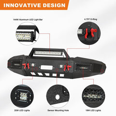 Compatible with 1997-2004 F150 Front Bumper with Winch Plate and Aluminum LED Lights-5