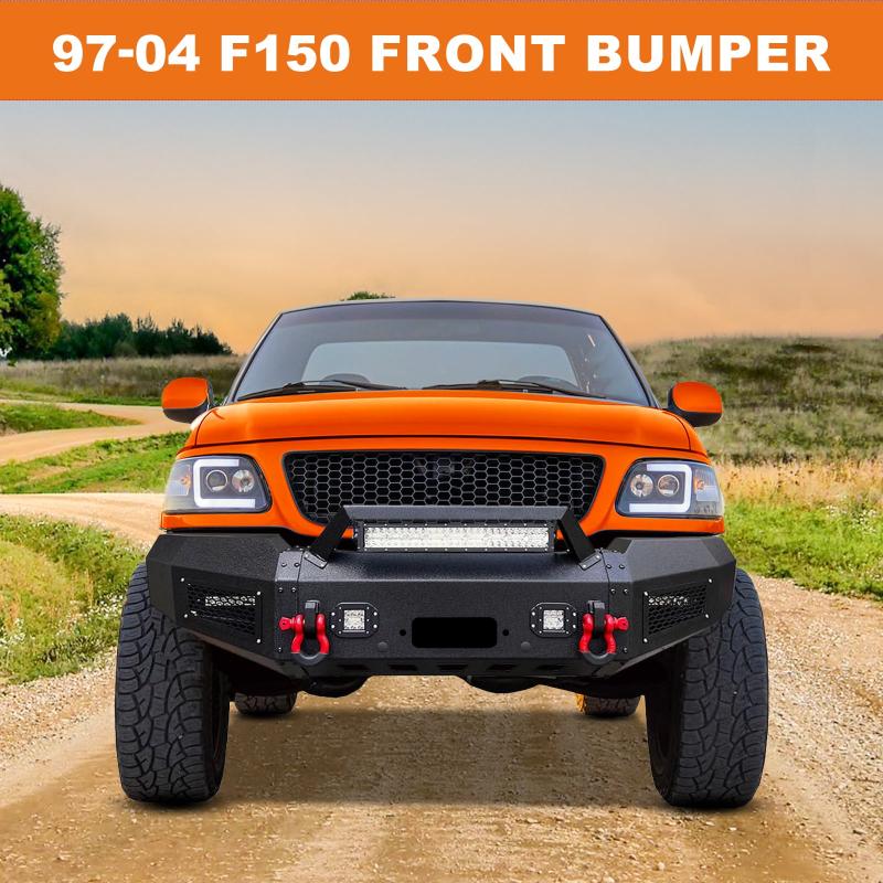 Compatible with 1997-2004 F150 Front Bumper with Winch Plate and Aluminum LED Lights-6