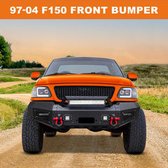 Compatible with 1997-2004 F150 Front Bumper with Winch Plate and Aluminum LED Lights-6