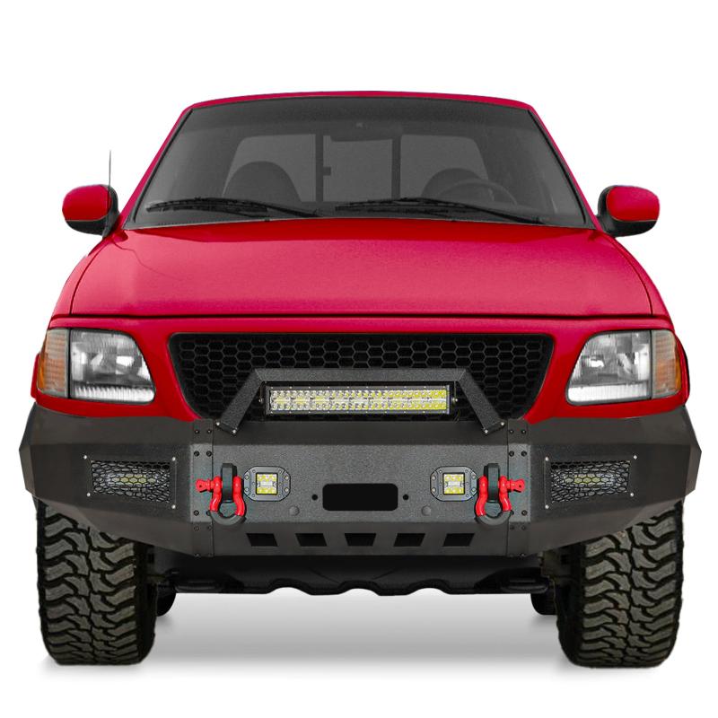 Compatible with 1997-2004 F150 Front Bumper with Winch Plate and Aluminum LED Lights-7