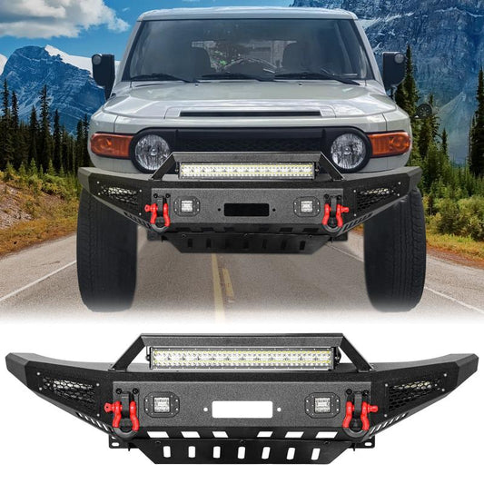 Compatible with 2007-2014 Gen FJ Cruiser Front Bumper with D-ring and LED Lights and Winch Plate-1