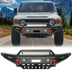 Compatible with 2007-2014 Gen FJ Cruiser Front Bumper with D-ring and LED Lights and Winch Plate-1