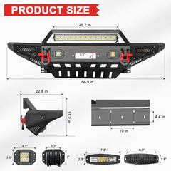 Compatible with 2007-2014 Gen FJ Cruiser Front Bumper with D-ring and LED Lights and Winch Plate-2