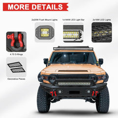 Compatible with 2007-2014 Gen FJ Cruiser Front Bumper with D-ring and LED Lights and Winch Plate-3