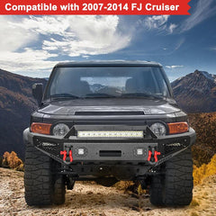 Compatible with 2007-2014 Gen FJ Cruiser Front Bumper with D-ring and LED Lights and Winch Plate-7