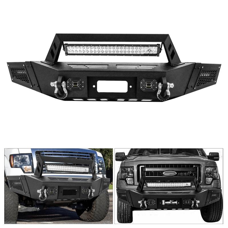 Compatible with 2009-2014 F150 Front Bumper with Winch Plate and LED Lights-1