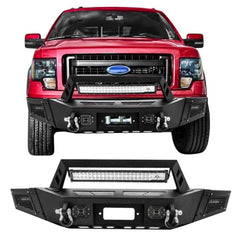 Heavy-duty Steel Front Bumper for 2009-2014 F150 with Winch Plate & LED Lights & Sensor Holes & D-Rings