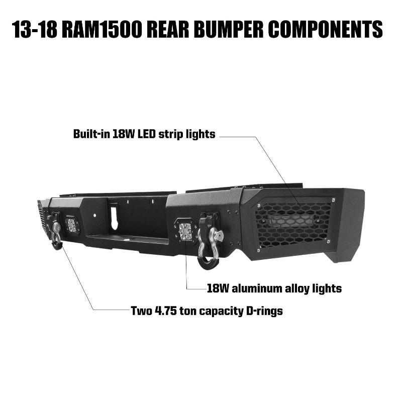 Customized RAM Rear Bumper with LED Lights & D-rings& Sensor Mounting Hole-4
