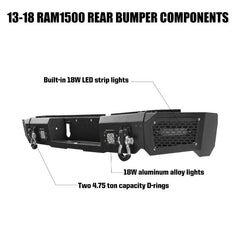 Customized RAM Rear Bumper with LED Lights & D-rings& Sensor Mounting Hole-4