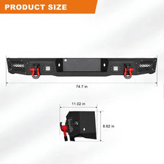 Heavy-duty Steel Rear Bumper for 1997-2004 Ford F150 with D-Rings & LED Lights