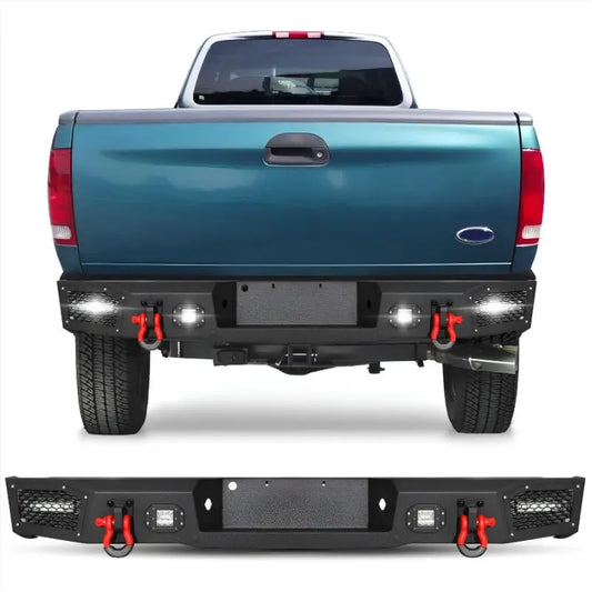 Heavy-duty Steel Rear Bumper for 1997-2004 Ford F150 with D-Rings & LED Lights