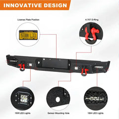 Heavy-duty Steel Rear Bumper for 1997-2004 Ford F150 with D-Rings & LED Lights