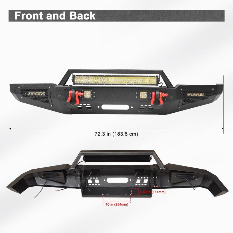 Fits for 1999-2004 Land Rover Discovery2 Steel Front Bumper with LED Lights & D-Rings & Sensor Holes-2